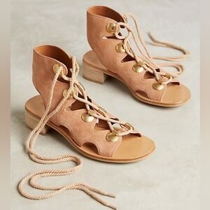 See By Chloe Edna Block Heeled Gladiator Tan Sandals Size 9.5 Women's